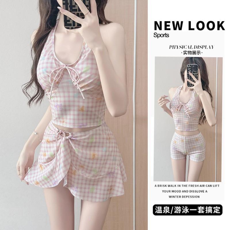 

Swimsuit Female Small Split Boxer Skirt Hot Cute Girl Plaid Student Vacation Conservative L is suitable for 100-110 kg рожевий