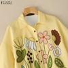 ZANZEA Women Casual Turn Down Collar Floral Print Loose 3/4 Sleeve Blouse