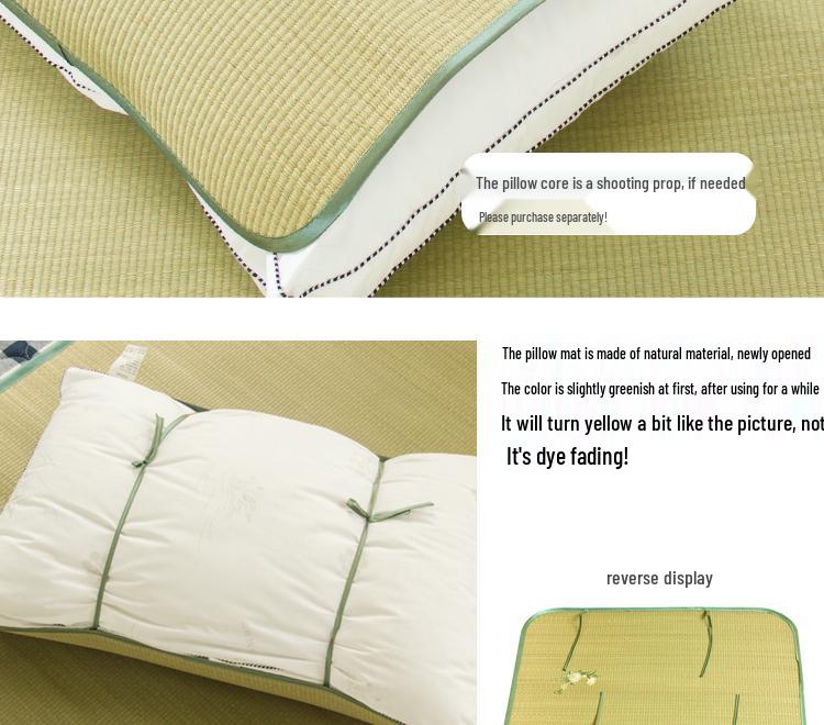 Free Shipping: Cool Straw Mat Pillow Set - Natural Cattail Grass, Orchid Design, Pair (2 Strips), Summer Cooling Pillowcase for Adults