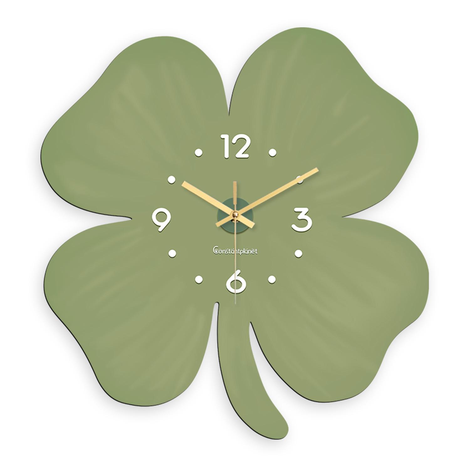 

Four Leaf Clover Wall Clock, Porcelain & Wood Silent Quartz Clock, Lucky Charm Home Decor for Living Room Bedroom, 12 Inch 30x30cm зелёный