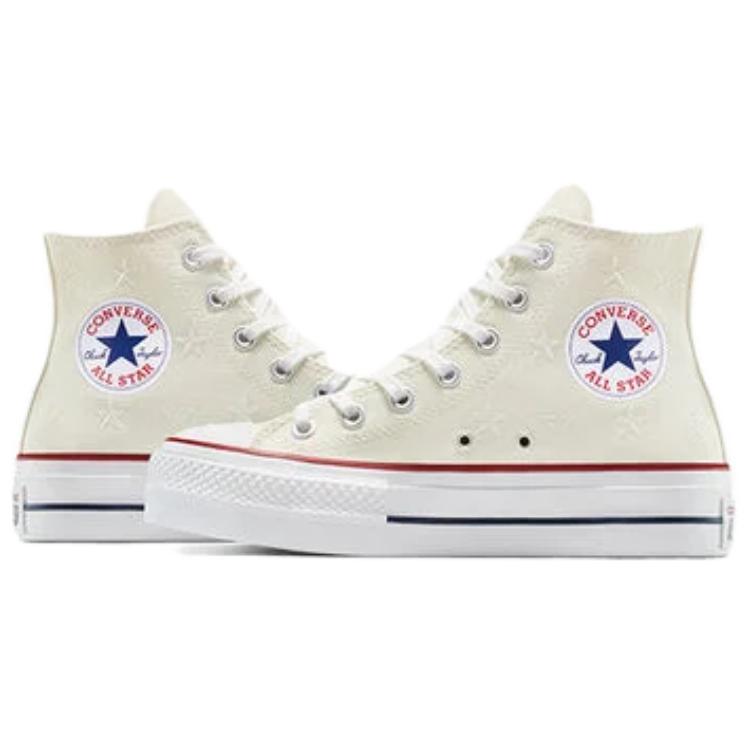 Converse Chuck Taylor All Star Lift Platform Archive Stars Comfortable and Versatile High-top Canvas Shoes for Women in White