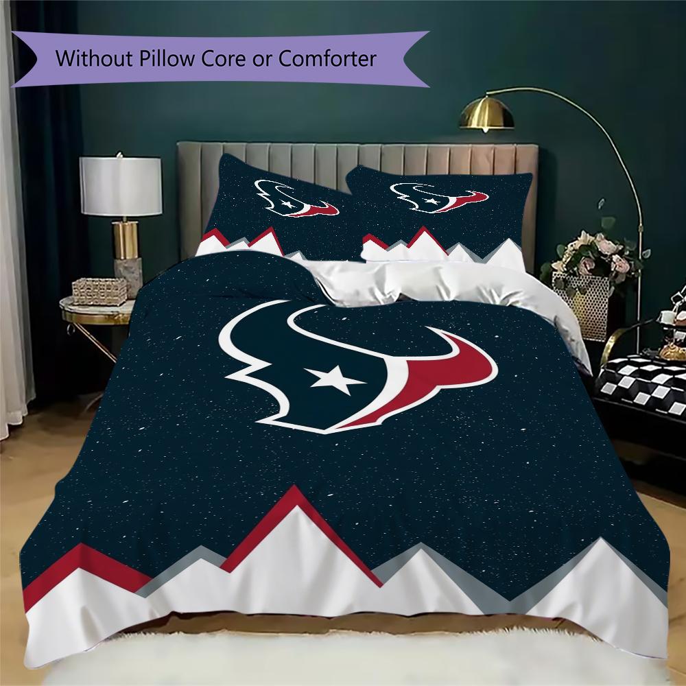 Houston Texans Muster Bettwäsche Steppdecken-Set Bettbezug Kissenbezug Heimdekoration Geburtstagsgeschenk (1*Bettbezug + 2*Kissenbezug ohne Füllung)