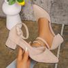 Fashion Suede Block Heel Sandals Autumn New Pointed Toe Shallow Mouth One Strap Non-slip Wrapped Toe Kitten Heels