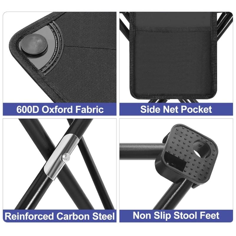 Rapid Fold Portable Stool Large Seat Water Resistant Texture Integrated Side Pocket Small for Backpacking Trip