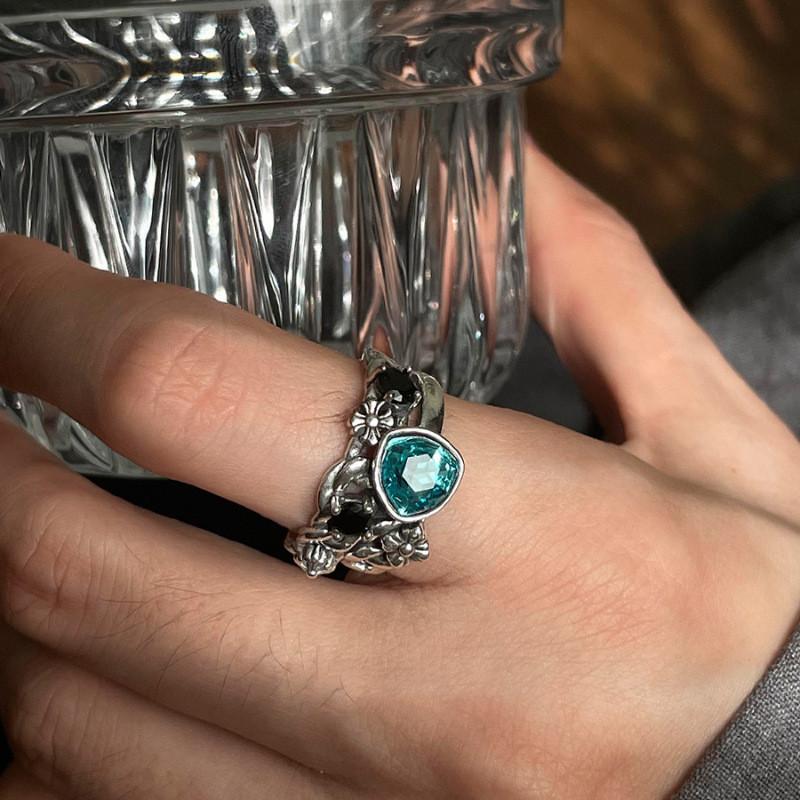 Aged Copper Vintage Adjustable Open Ring With Unique Zircon Stone For Women