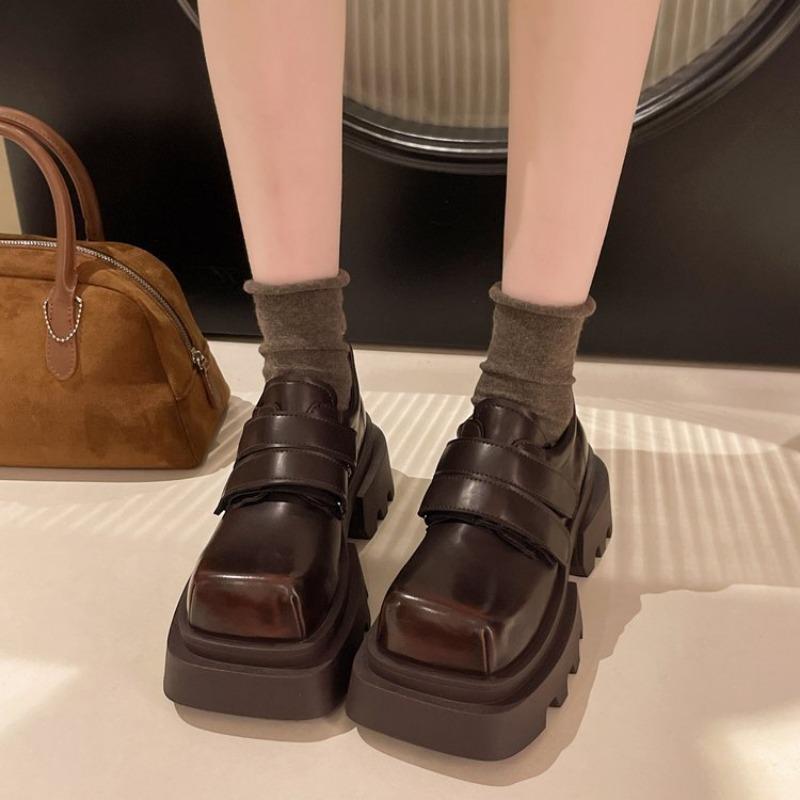 Thick Soled Square Toe Loafers Women Singles Spring , With A New British Style And Slimming Effect. Jk Small Leather Shoes