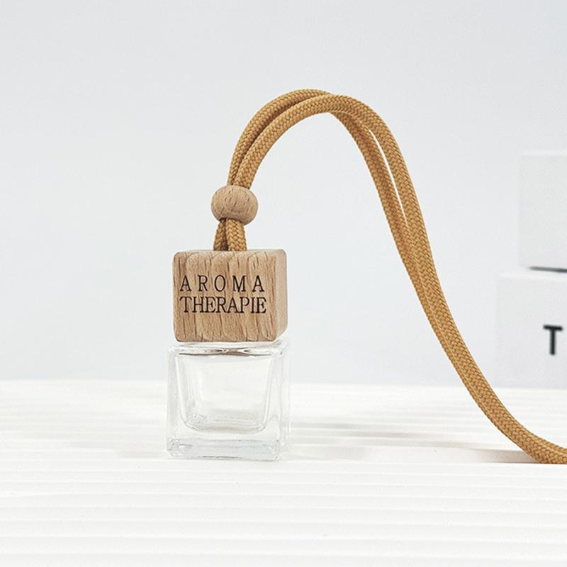 1Pcs 8Ml Diffusers Essential Oils Empty Wooden Bottle Square Lid Car Hanging Accessories Perfume Bottles Freshener Oil Diffuser