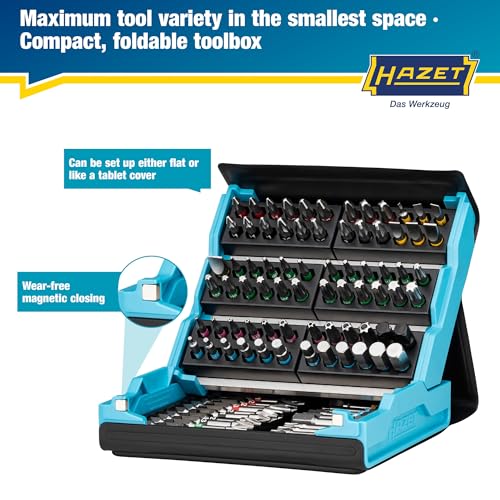 HAZET 2200SC-3 Bit Set, HAZET Blue, 96-piece set, 1/4 inch (6.3mm), Smart Case, Magnetic Closure, Foldable Storage, Includes Phillips/Slotted/Pozidriv