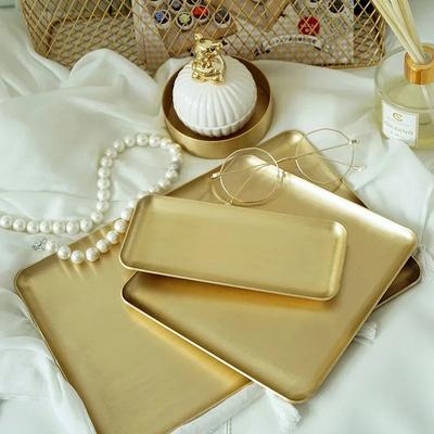 Gold Brass Storage Tray  Serving Platter Decorators Brushed Metal Tableware/Plate Jewelry/Cosmetics/Candy/Food Makeup
