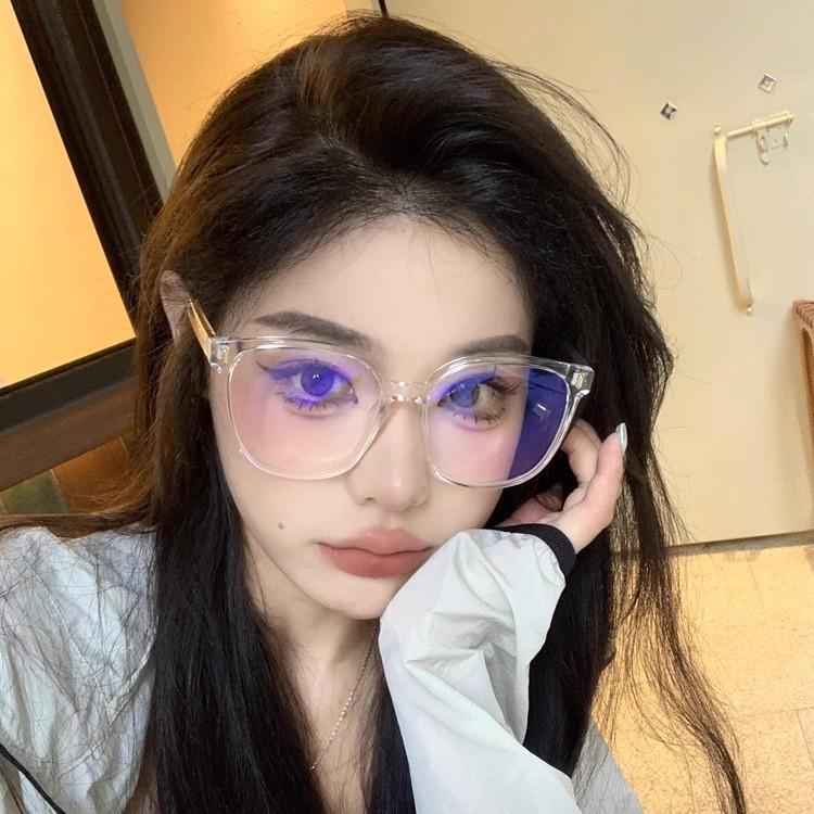 Tr90 Large Frame Plain Glasses Frame Female Plain Myopia Matching Degree Anti-Blue Light Glasses Black Frame
