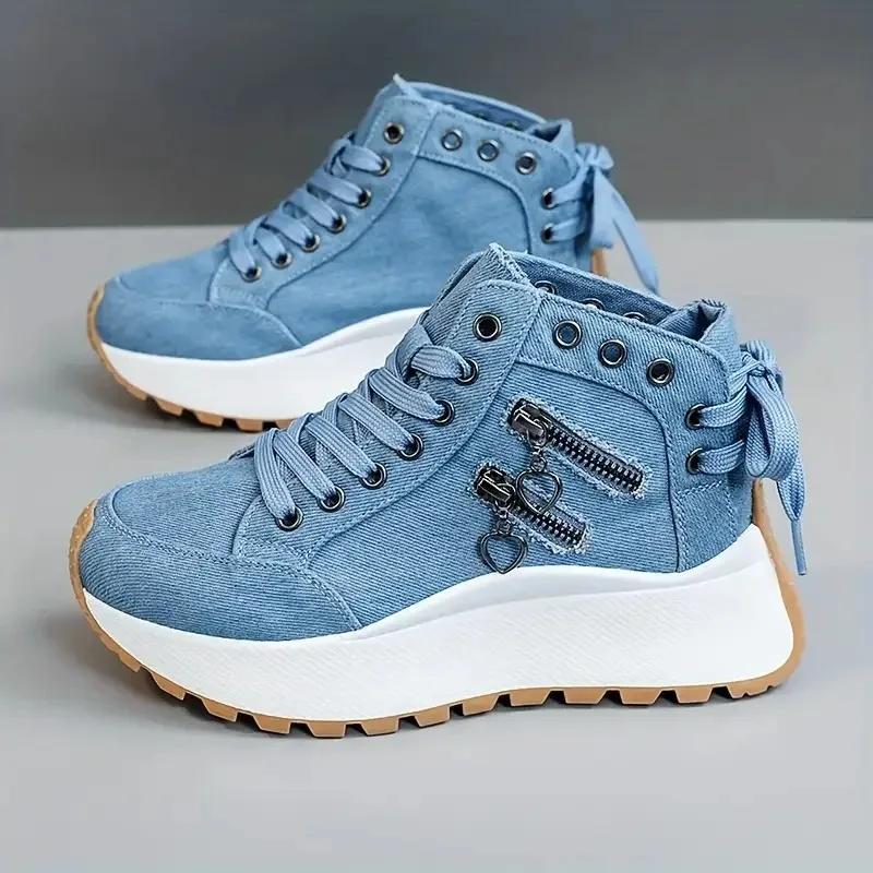 Designer Women Sneakers High Top Denim Canvas Shoes Female Girls Students Canvas Shoes For Women Lace Up Platform Sneakers