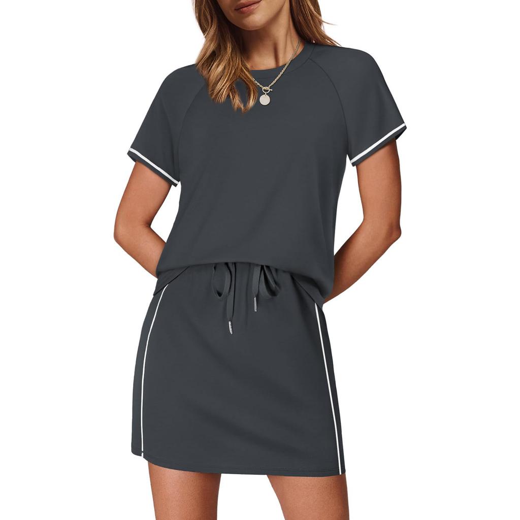 Ensembles 2 Pièces Pour Femmes Ensembles Jupe Tenues d'Été Ensemble Vêtements Femmes Voyage Entraînement Ensembles Jupe-Short