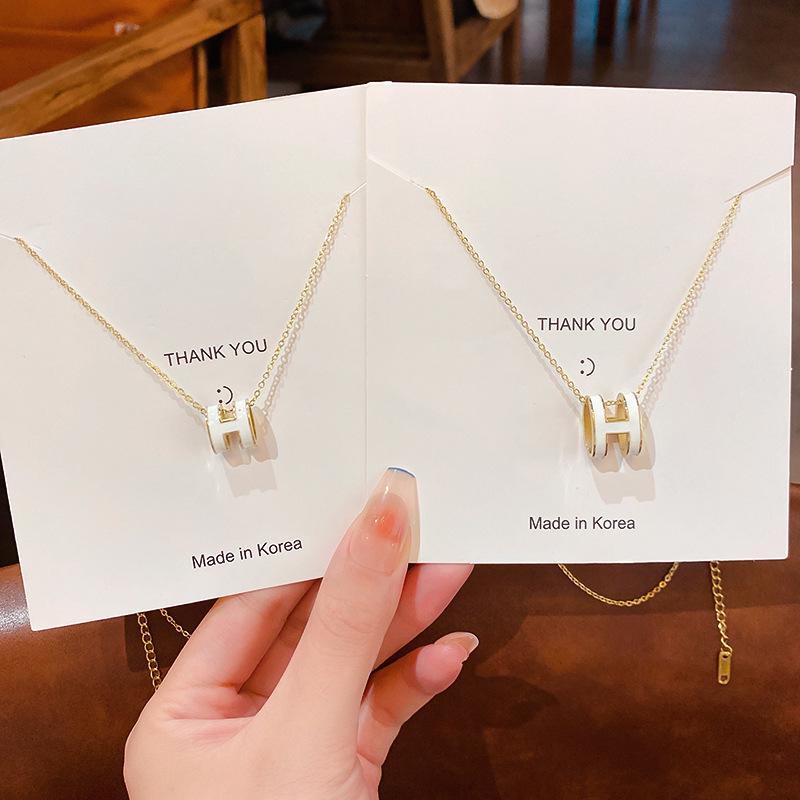 Korean Titanium Steel 'H' Necklace - Elegant Niche Design Clavicle Chain Fashion Jewelry