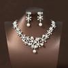 Vintage Pearl Necklace Ears Sparkling Earrings Set Flower Necklace  Bridal Wedding