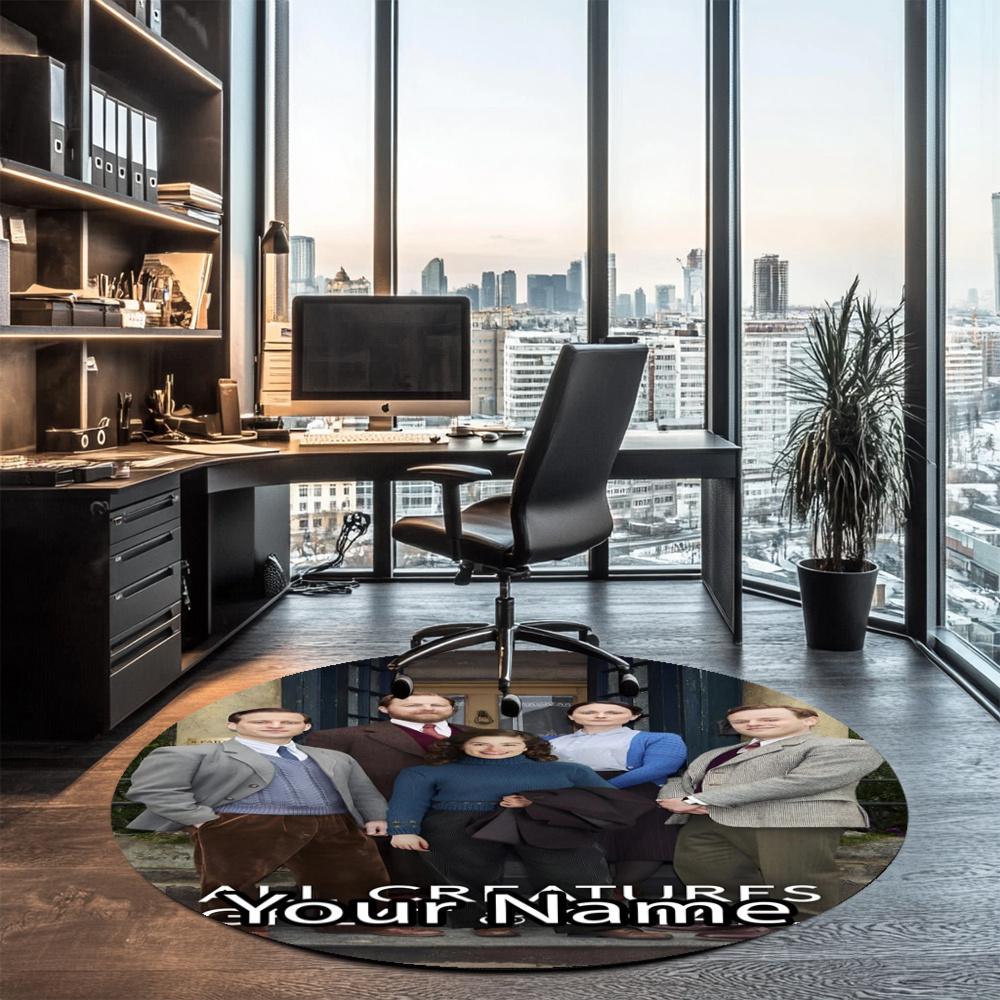 Custom Name All Creatures Great and Small Printed Round Rug Carpet Chair Rug Area Rug Entryway Doormats,for Office Chair Living Room Bedroom Kitchen R