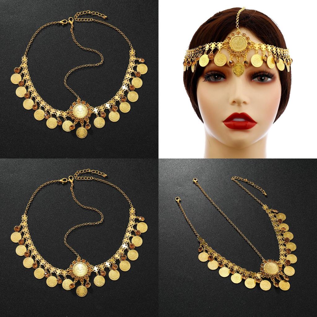 Fashion Simulation Gemstone Decoration Circular Tassel Design Gold Headwear For Womens Travel Gift
