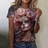 Summer Round Neck 3D Skull Print Top Fashionable Casual Short Sleeved Women's T-shirts