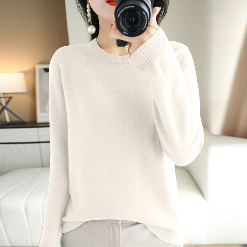 Women's Long Sleeved Knitted Sweater Round Neck Loose Thin Top