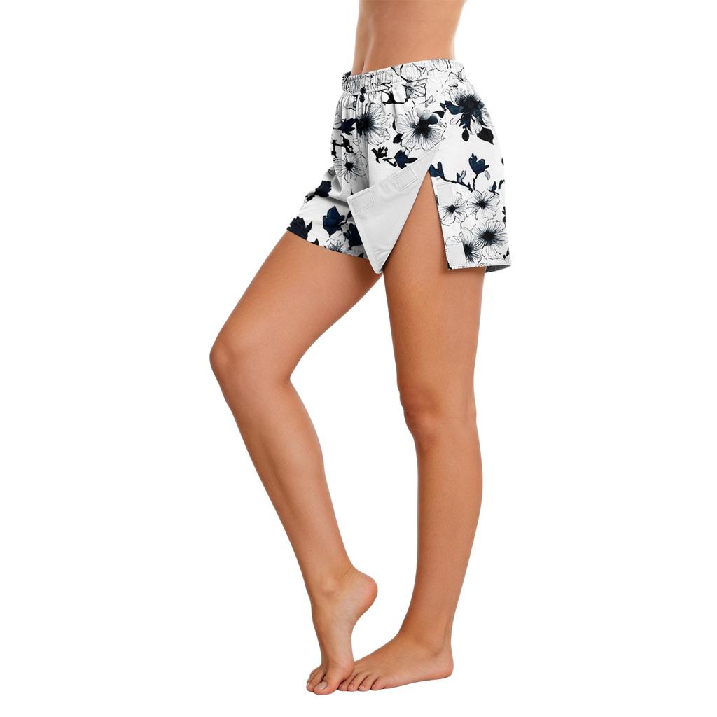 Pantaloncini da Donna Floreali con Chiusura Laterale in Velcro Facili da Aprire per il Recupero Post-Chirurgico Vita Elastica Vestibilità Comoda