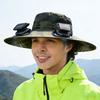 Fisherman Hat with Dual Brushless Cooling Forehead Neck Solar Fans UPF50 Anti-UV Fabric Wide Brim Adjustable