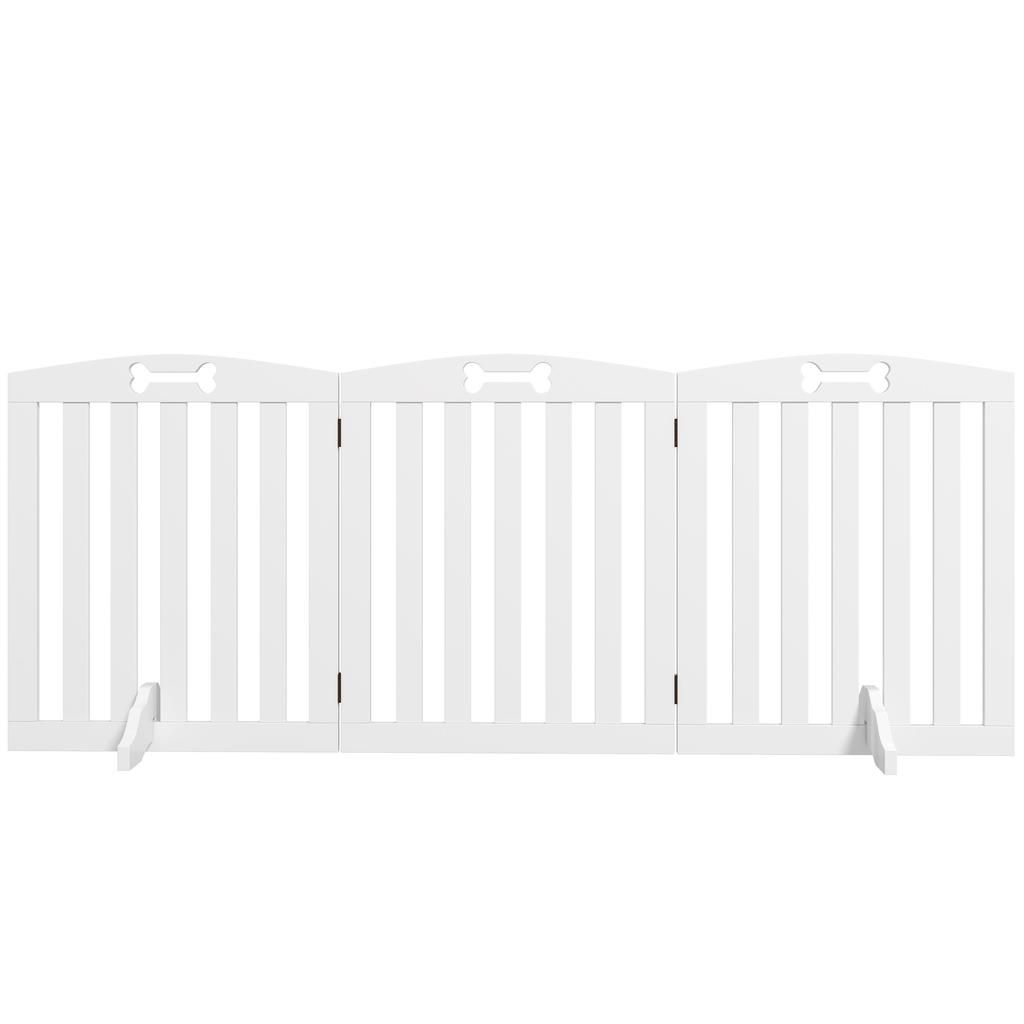 Wooden Dog Gate, Freestanding Pet Gate with Support Feet for Doorways, Hallways, Stairs, 155L x 61H cm, White