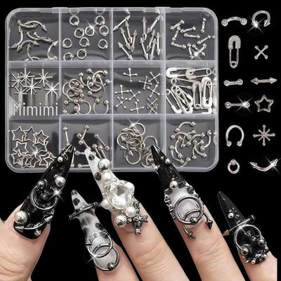 Hot Selling Gothic Punk Dark Heavy Metal Y2K Nail Art Accessories and Decorations.