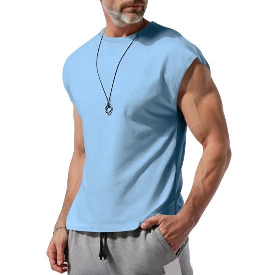 

Men Vest Solid Color Crew Neck Sleeveless Tops Summer Casual Vest Outdoor Sports Camisole Daily Wear L