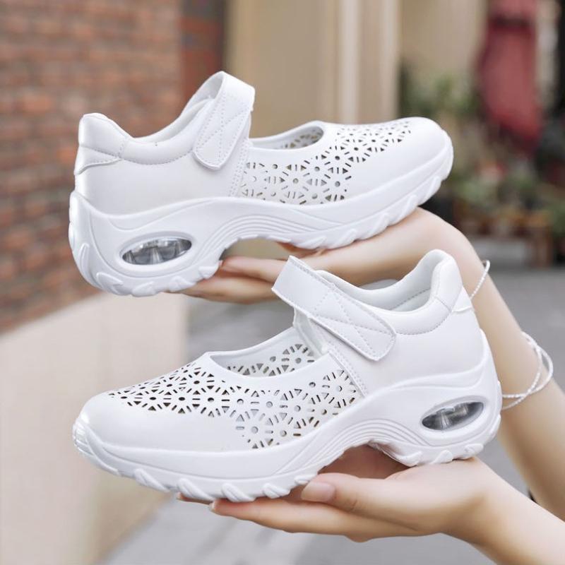 Breathable Women's Walking Shoes Hollow-out Platform Shoes Air-cushion Ladies Casual Shoes Elastic Wedges