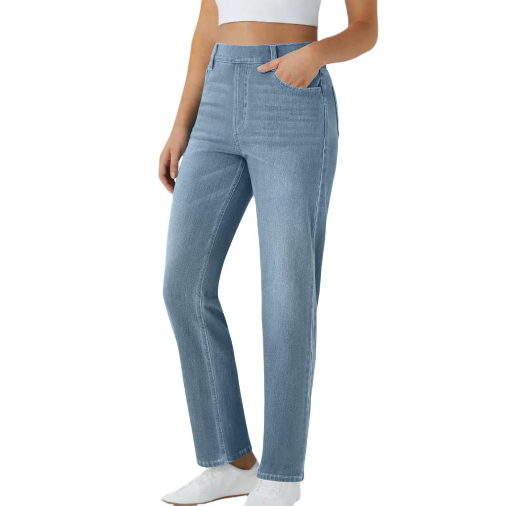 Women's High Waist Washed Women's Jeans Fashionable Versatile Straight Leg Pants