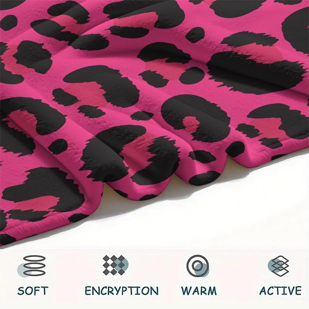 1Pc Pink Leopard Pattern Print Flannel Blanket, High Quality Comfortable for All Seasons, Home Decor, Warmth and Comfort, Perfect for Gifts