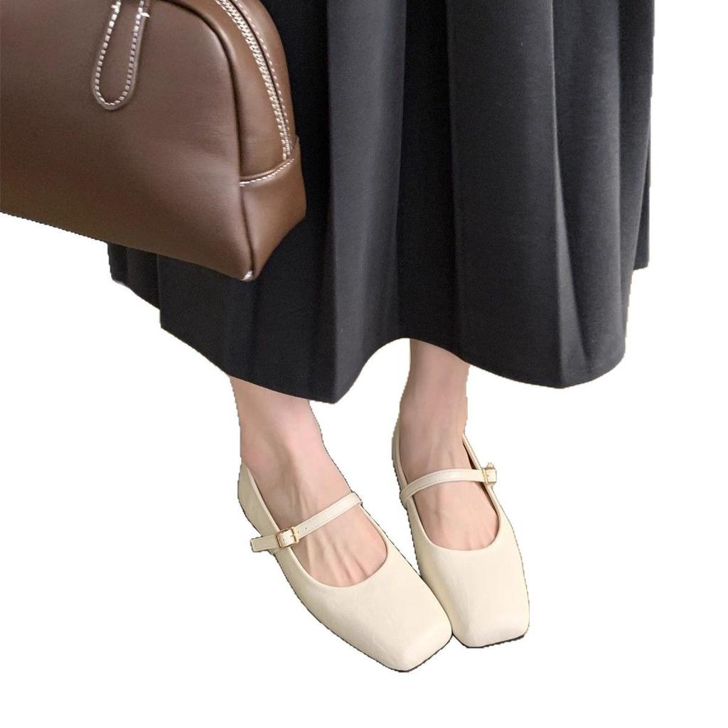 Französische Retro-Schuhe mit quadratischer Spitze und flachem Ausschnitt, Damenschuhe 2025 Frühling neu, koreanische Version, märchenhaft, lässig, weich, flach, Mary Jane-Schuhe
