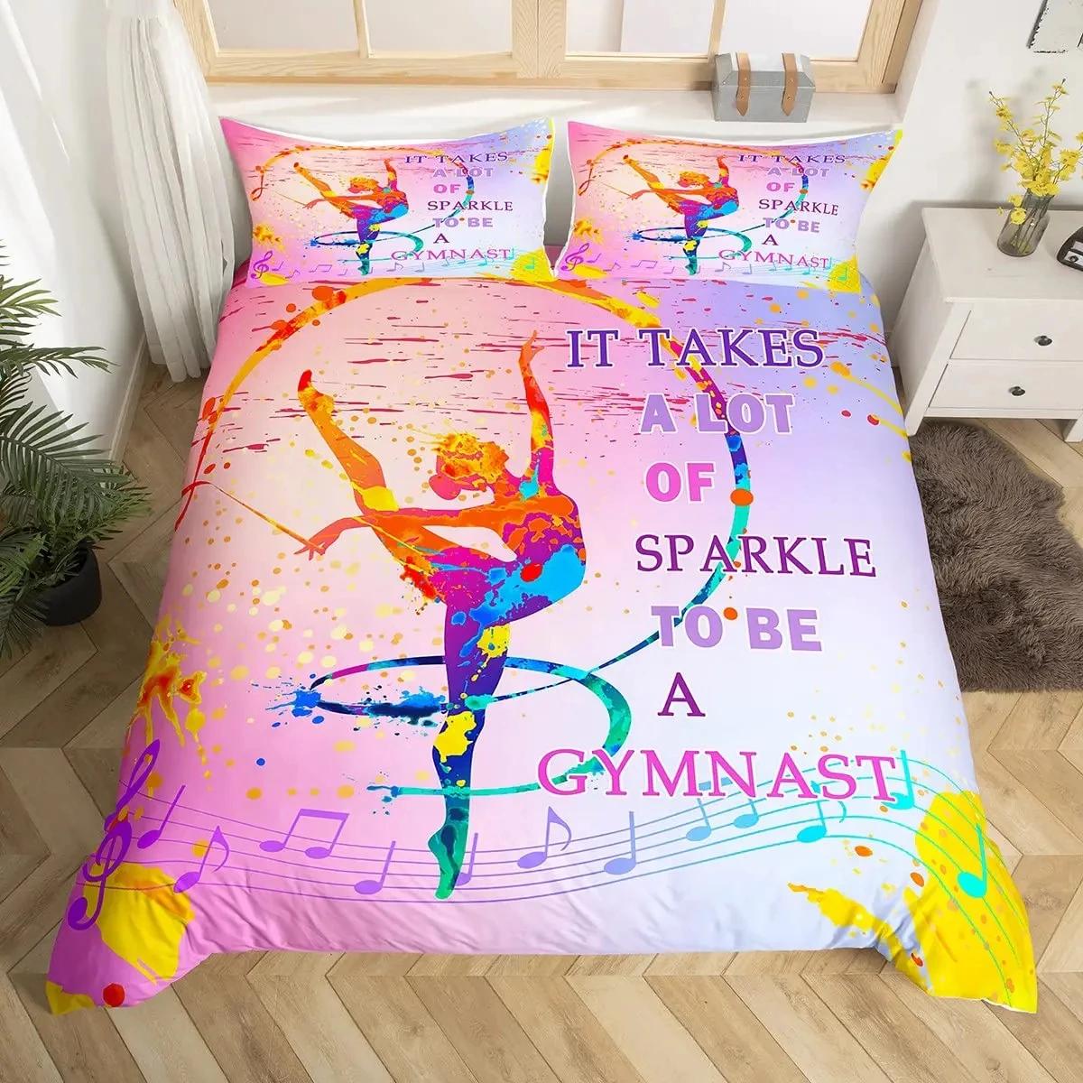 Gymnastiek Dansliefhebbers Dekbedovertrek King, Aquarel Vlinder Sterrenhemel Beddengoedset 3 stuks, Silhouet Regenboog Graffiti Dekbedovertrek AU Single140x210cm