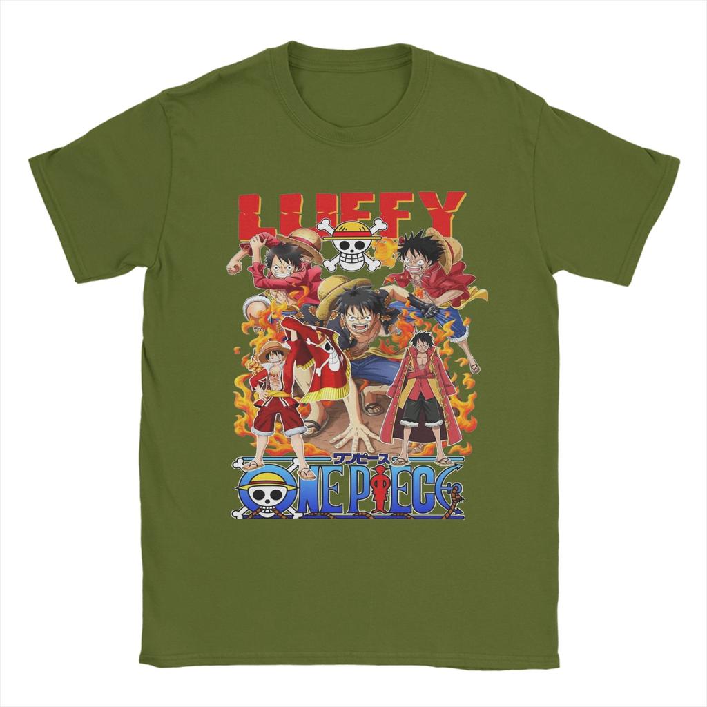 Ones Pieces Luffy TShirts for Men Funny 100 Cotton Tees Round Collar Short Sleeve T Shirt Party Clothing