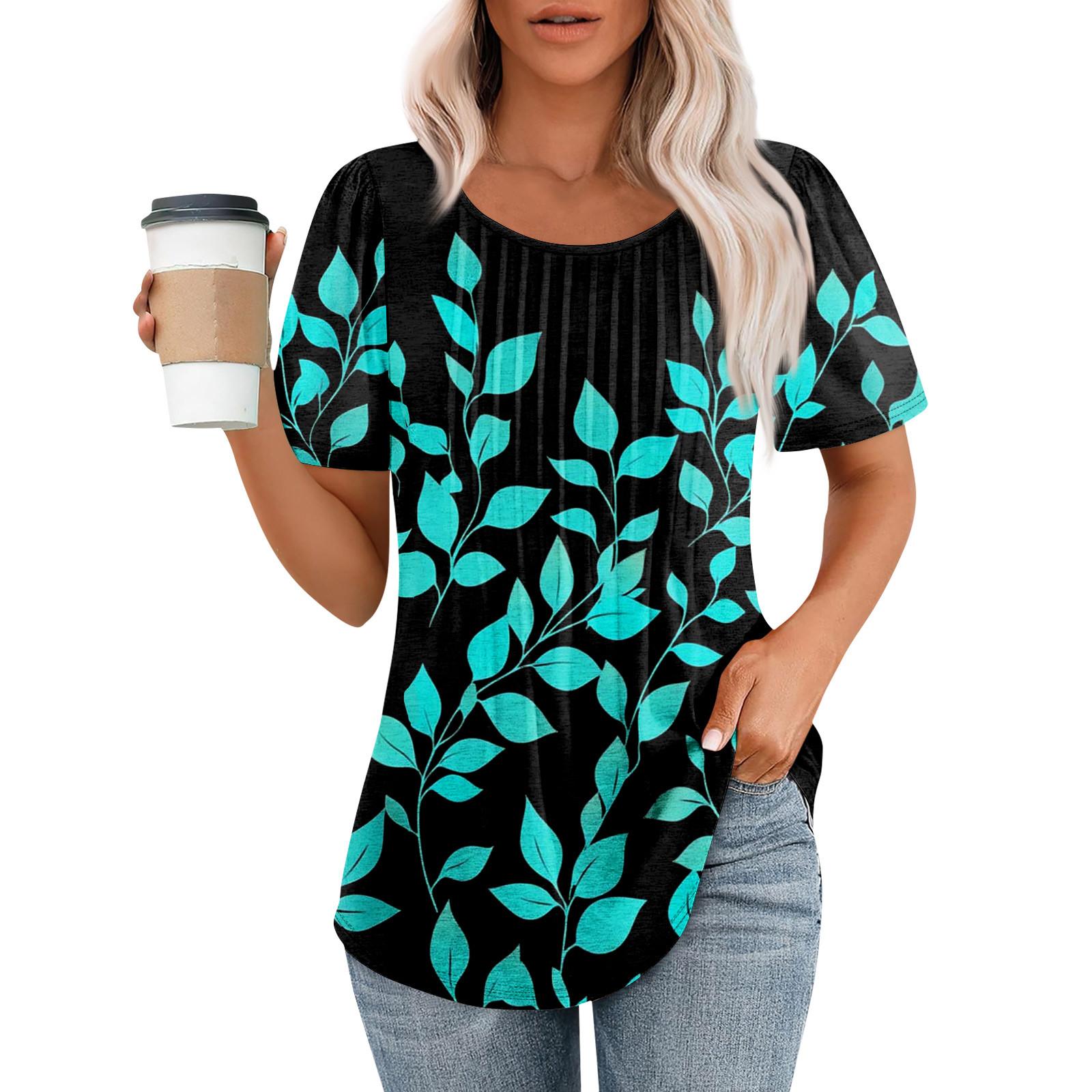 

Женская модная повседневная плиссированная футболка с коротким рукавом с принтом L чёрный