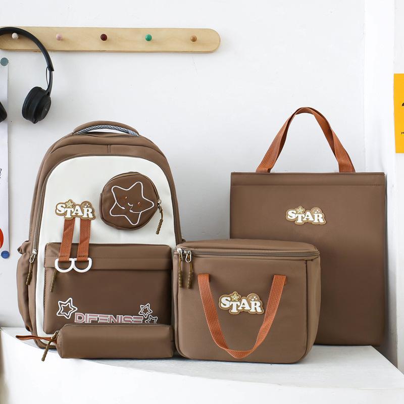 Backpack for Primary and Secondary School Students' School Bag New Fashionable and Trendy Insulated Meal Bag Large Capacity Four Piece Set