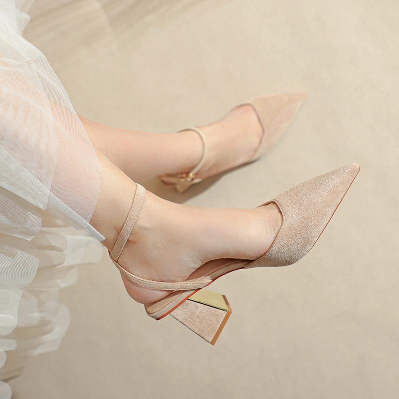 Fu number thick heel bag head sandals women's spring and summer women's shoes hollow front bag back with shoes electroplating and casual women's shoes