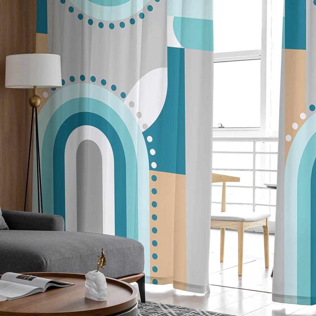 Medieval Geometry Abstraction Color Bedroom Transparent Sheer Curtains Holiday Decoration Window Voile Tulle Curtain