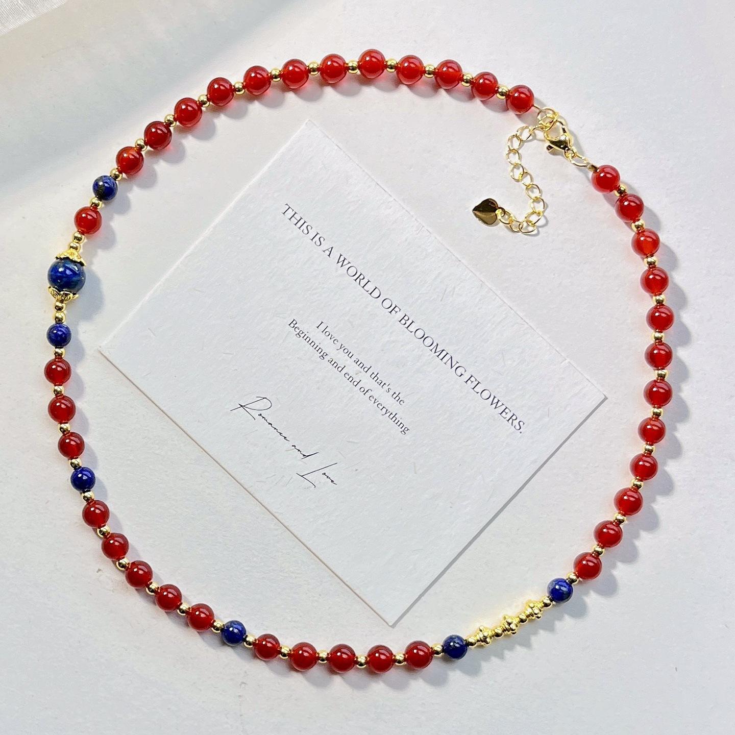 High Quality Ice-Permeable Pigeon Blood Red Natural Chalcedony Lapis Lazuli Collarbone Chain Necklace