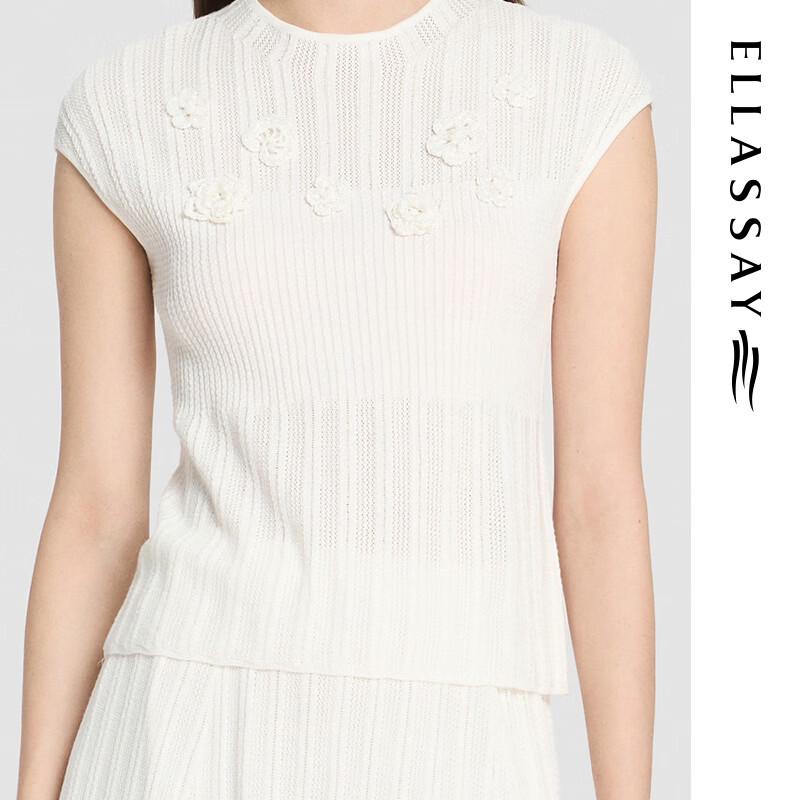 ELLASSAY Women's 3D Crochet Knit Cap-Sleeve Top