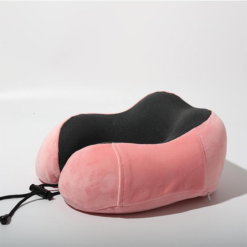 Memory Foam U Shaped Travel Neck Pillow Set for Airplane Car Train Support with Drawstring Bag and