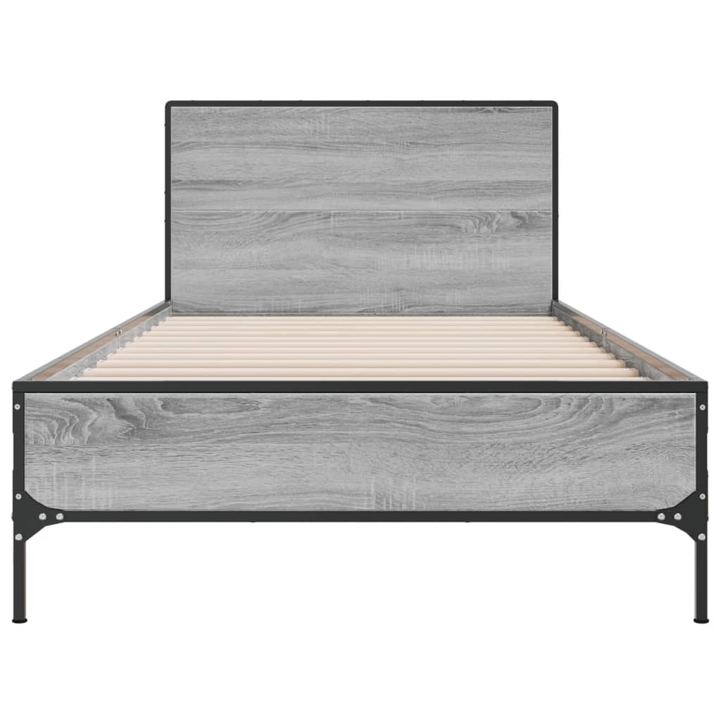 Bed Frame Gray Sonoma 75x190 cm Particleboard and Metal