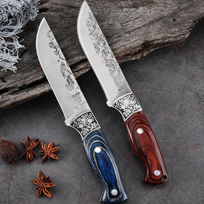 1pcs Forged Boning Knife Stainless Steel Sharp Kitchen Knives Meat Cleaver Butcher Knife Fruit Slicing Knife Wooden Handle