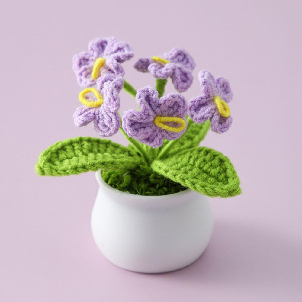 DIY Handwoven Mini Potted Flower Rose Tulip Daisy Office Desktop Ornamental Plant Woolen Thread Finished Product Home Decoration
