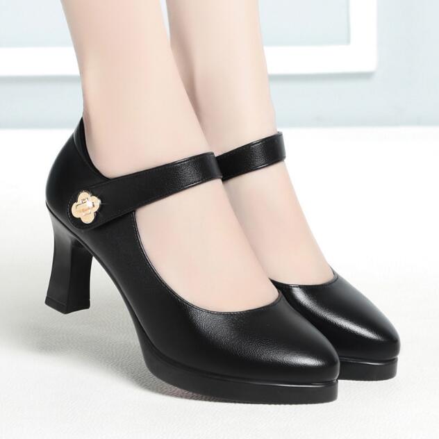 

Модные туфли-лодочки на платформе с блочным каблуком Весна Осень Женская обувь 2025 Женские туфли на высоком каблуке с ремешком и пряжкой Элегантные черные офисные туфли для леди 34