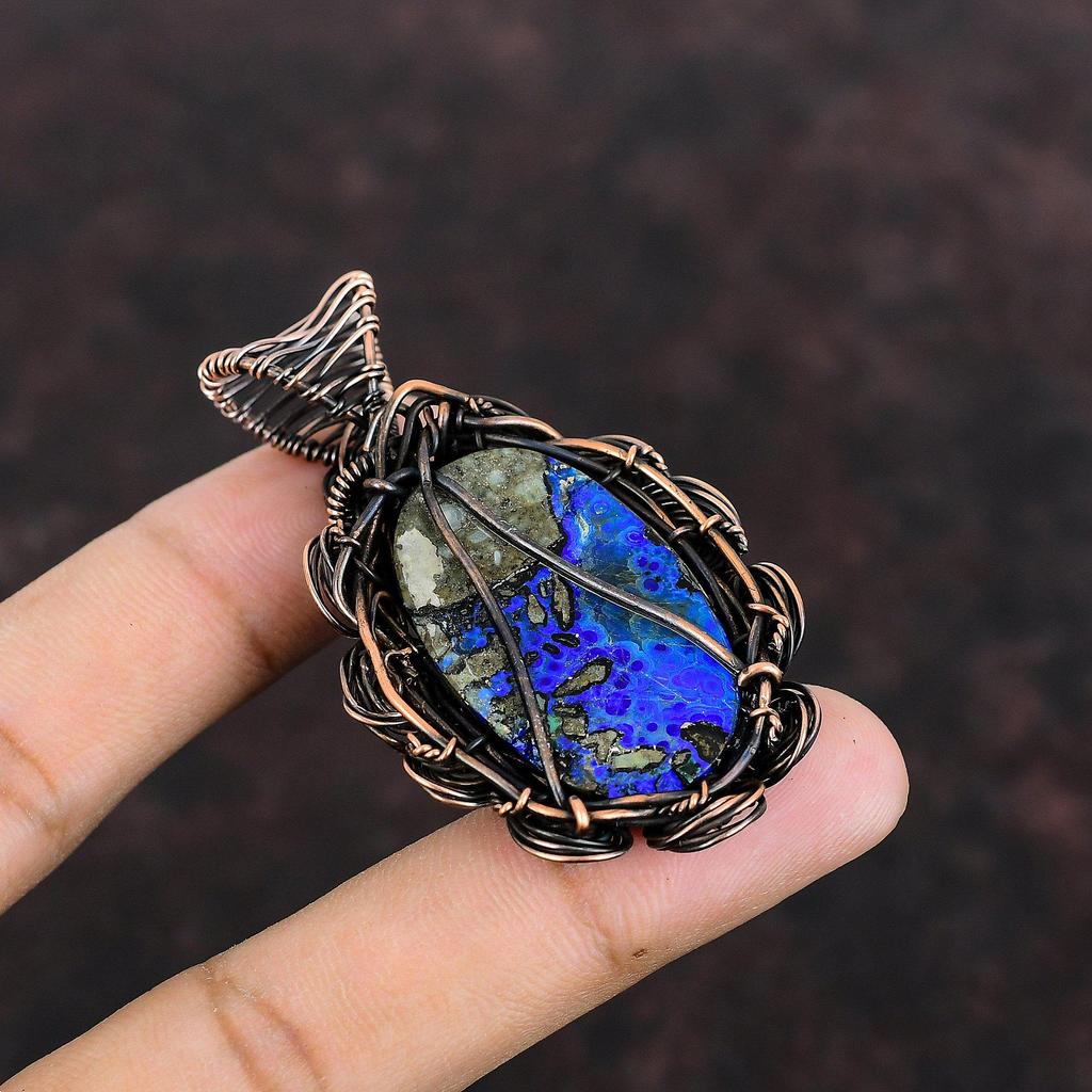Azurite Malachite Copper Pendant Wire Wrapped Gemstone Pendant Copper Jewelry Handmade Pendant  Wire Wrap Jewelry Wedding Gift Healing Stone