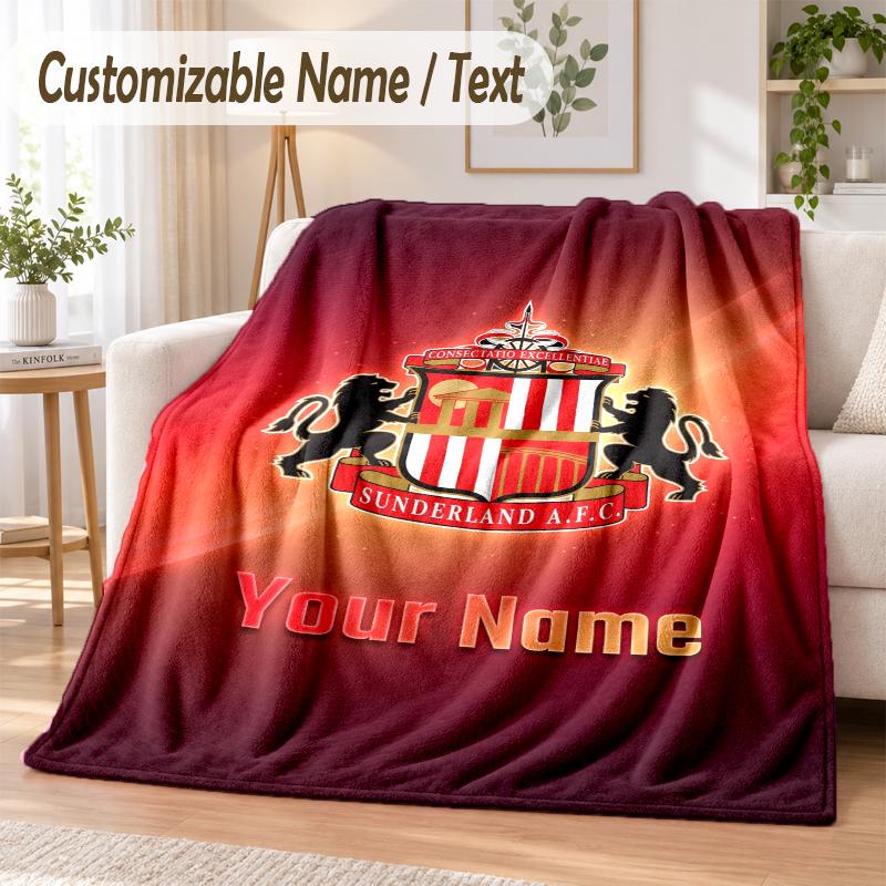 Custom Text Flannel Blanket Sunderland FC Print Warm Cozy Blanket Home Sofa Bedding