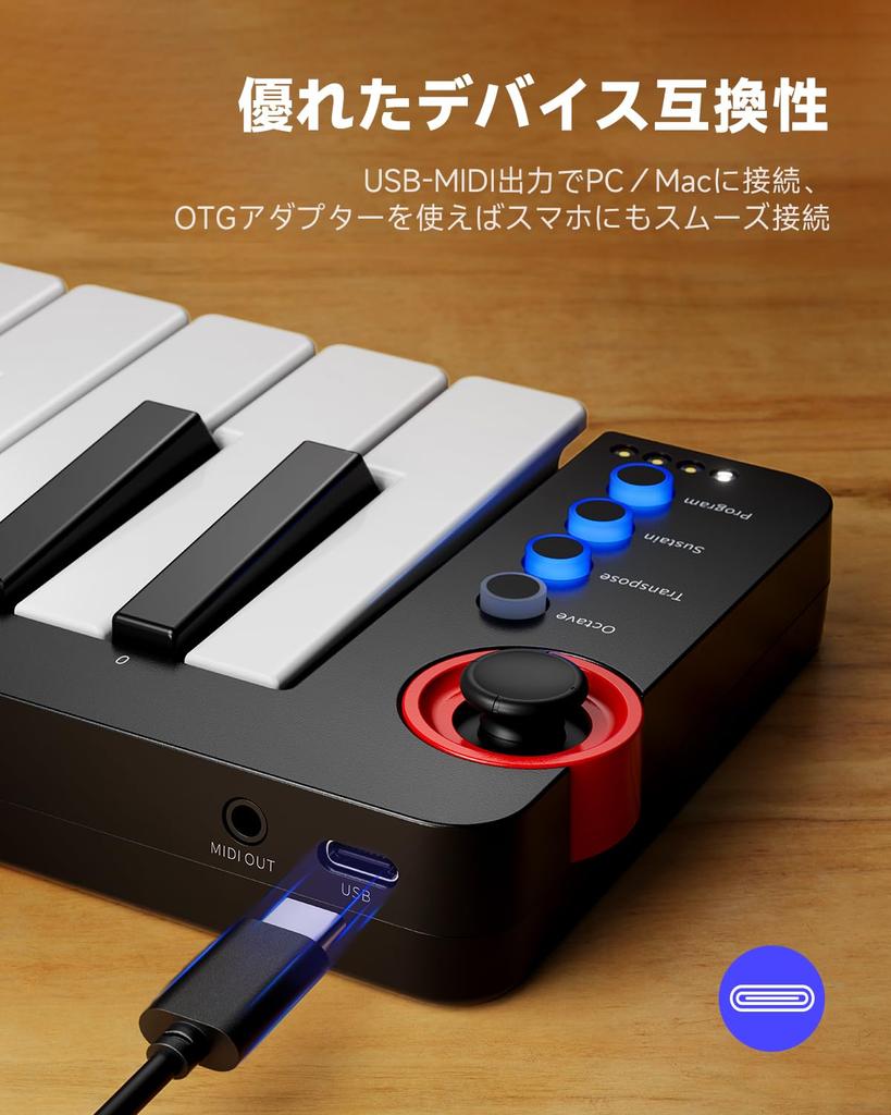 Donner MIDI Keyboard, 25 Keys, USB Controller, Mini Keyboard, Compact, Velocity Sensitive, Music Production, Japanese Instruction Manual, Black N-25