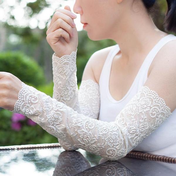 Lace Arm Cover Sun Protection Ice Cover Summer Women Driving Gloves Outdoor Breathable Elastic Half Finger Long Cover