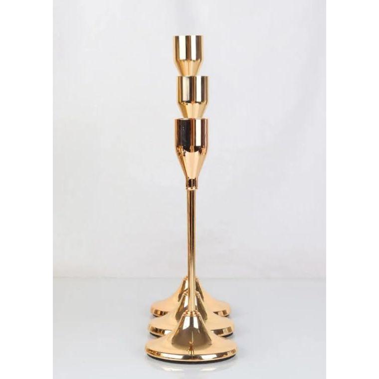 Vintage Brass Gold Candlestick Holder Set of 3 | Tall Elegant Taper Candle Stands, Decorative