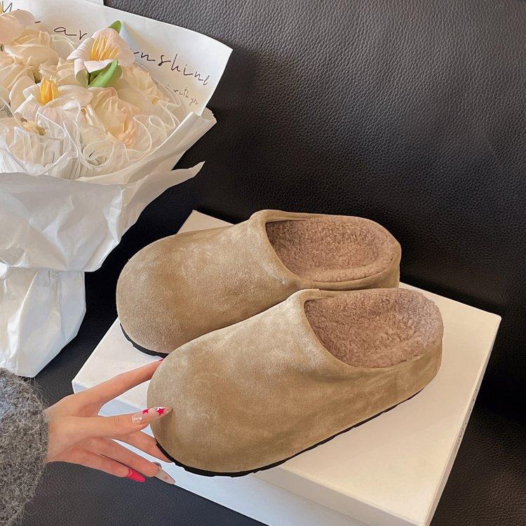 European Matte Thickness Boken Bag Head Slippers Women's 2025 Autumn New Fashion Versatile Lamb Wool Cotton Slippers